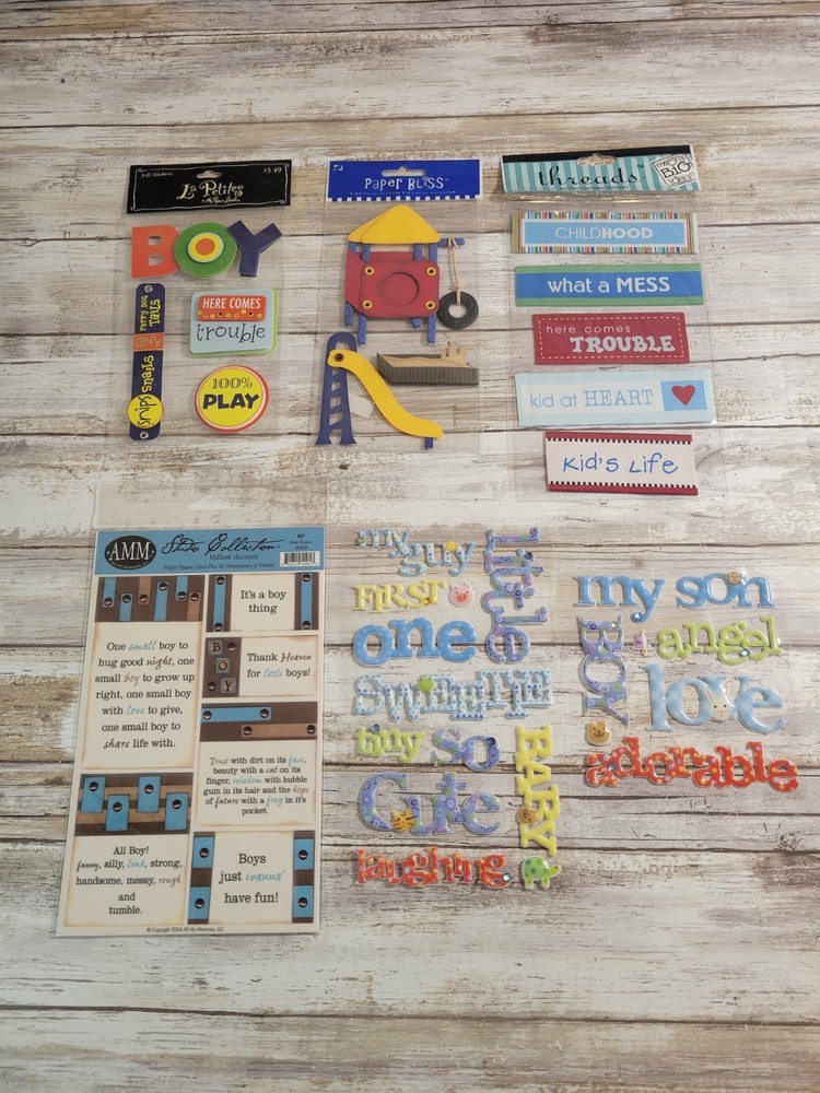 Lot of Boy & Baby Themed Sticker & Vellum Packs Scrapbook Journal Playground