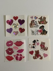 Vintage Sandylion Lot Of 4 Mods Hearts Valentines Stickers love Fuzzy Glitter