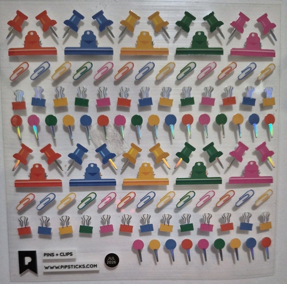 Pipstick Sticker Sheet 4×4 «Pins & Clips» From Jul 2026