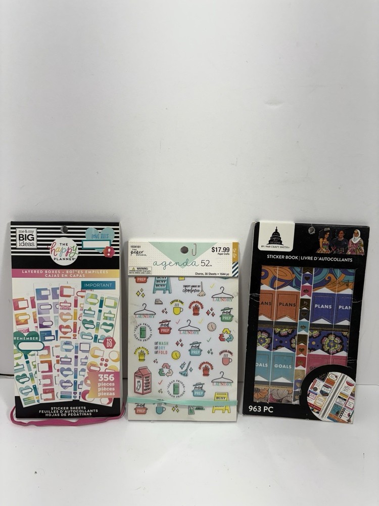 Lot Of 3 Happy Planner Sticker Layered Box + Agenda 52 1644pc + Sticker Book 963