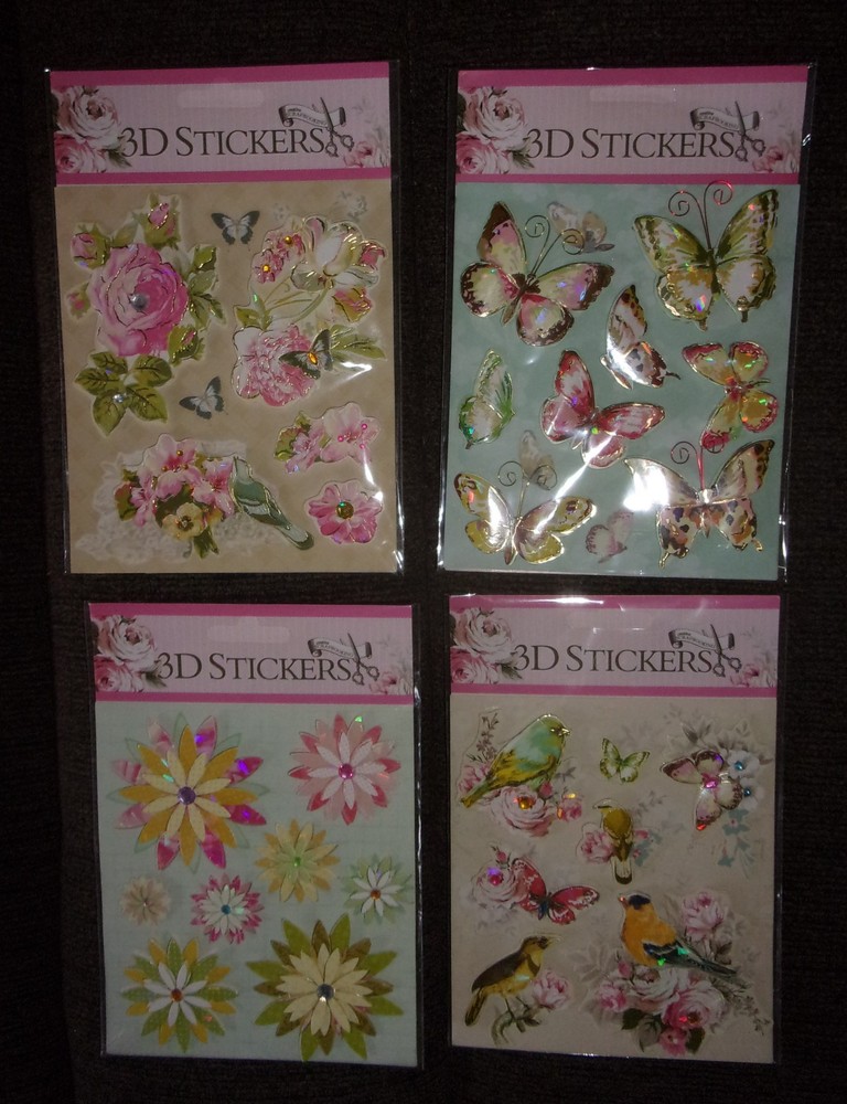 4 Packages of Creative Scrapbooking 3D Stickers- Flowers Birds Butterflies