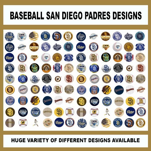 100 Precut BASEBALL PADRES TEAM BOTTLE CAP CHARM TRAY IMAGES 1 inch DESIGNS