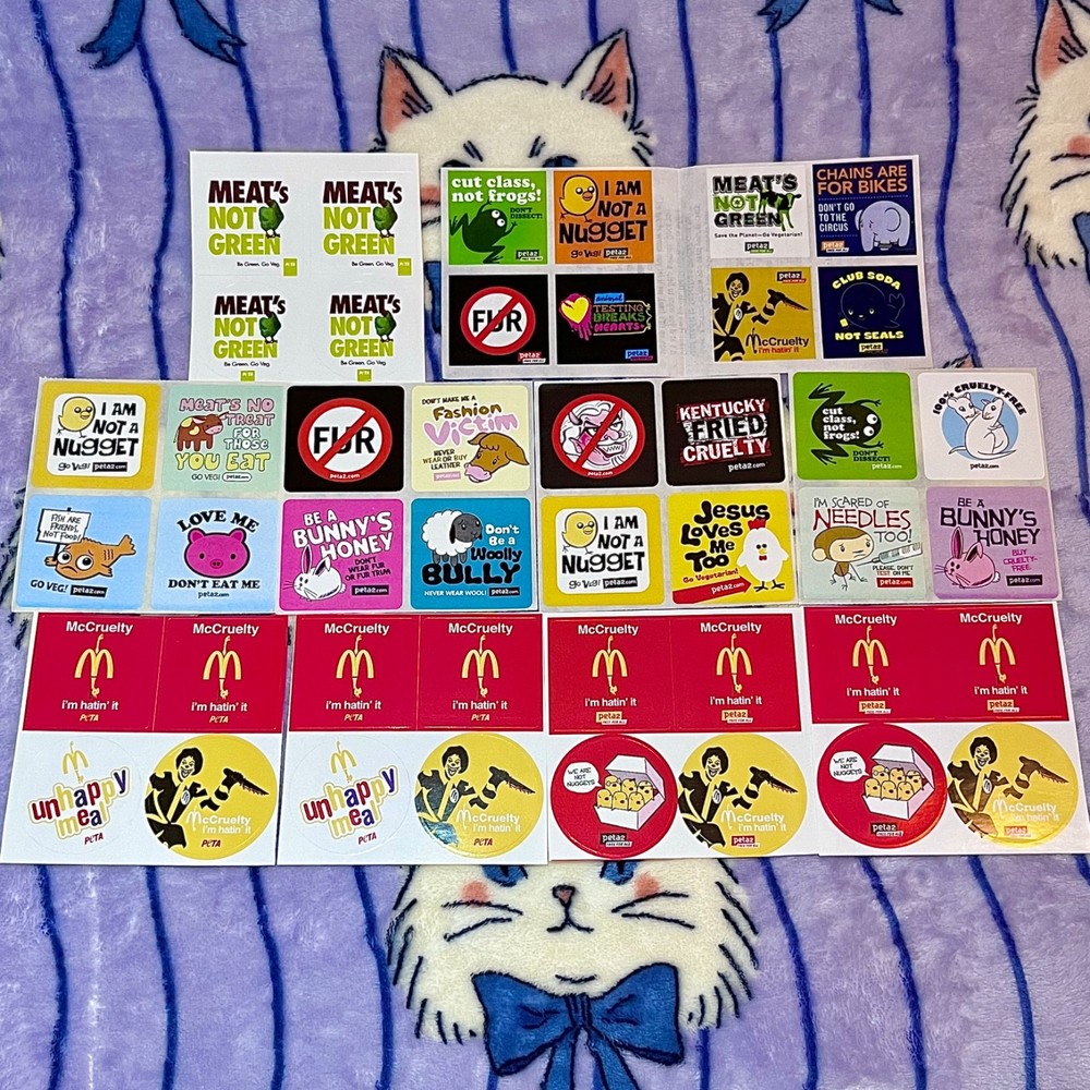 PETA Animal Rights Anti-Cruelty Vegan Activism Stickers Lot Of 44
