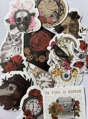 VICTORIAN ASSORTMENT Stickers(6pc)Steampunk•Skull •Roses•Clock•Flowers•Gears•