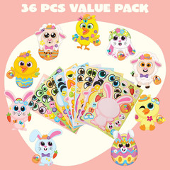 36 Sheet Easter Stickers with Chick Bunny Sheep Egg Pattern for Kids Decorations