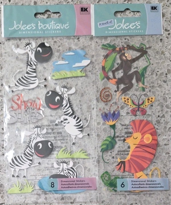 Jolee’s Scrapbooking 3D Stickers Zoo Jungle Safari Africa Monkey Lot 2 NIP
