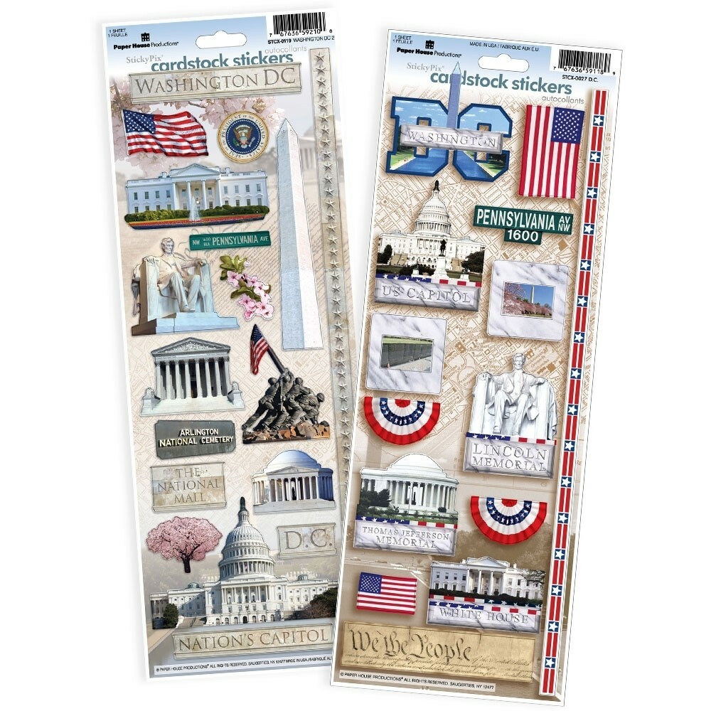 Stickers Cardstock PH 13″ Washington DC X2 White House Lincoln Washington Flags