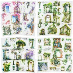 Charming Vintage Floral Sticker Book Set – 4 Books, 64 Pre-Cut Craft Stickers
