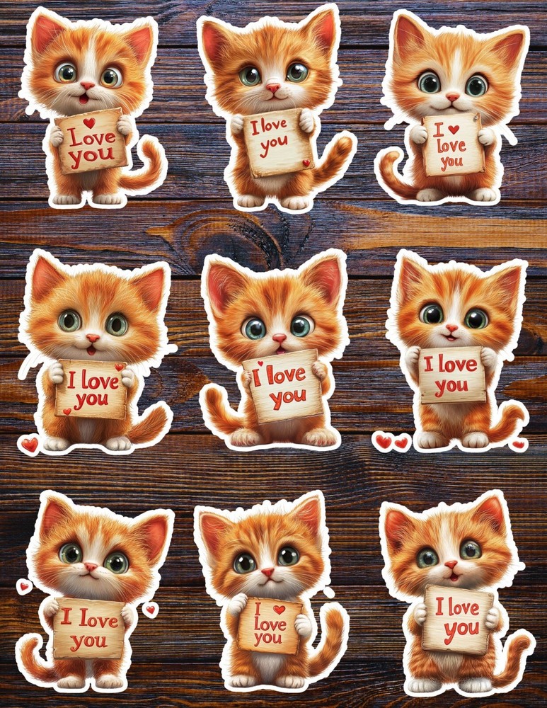 I Love you Kitty Die Cut Vinyl Stickers Set Scrapbooking Laptop Waterbottle