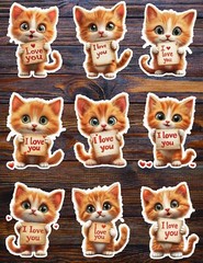 I Love you Kitty Die Cut Vinyl Stickers Set Scrapbooking Laptop Waterbottle