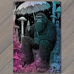 STICKER Bigfoot Holding Umbrella Forest Fantasy Artwork Psychedelic Weird Fun