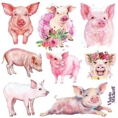 Violette Stickers – Pink Pigs – 1 Floral Pig Farm Animal Sticker Sheet – Crafts