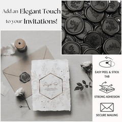 Black Wax Seal Stickers (60 Pcs, 3 Designs in 1 Pack) Premium Envelope Seal S…
