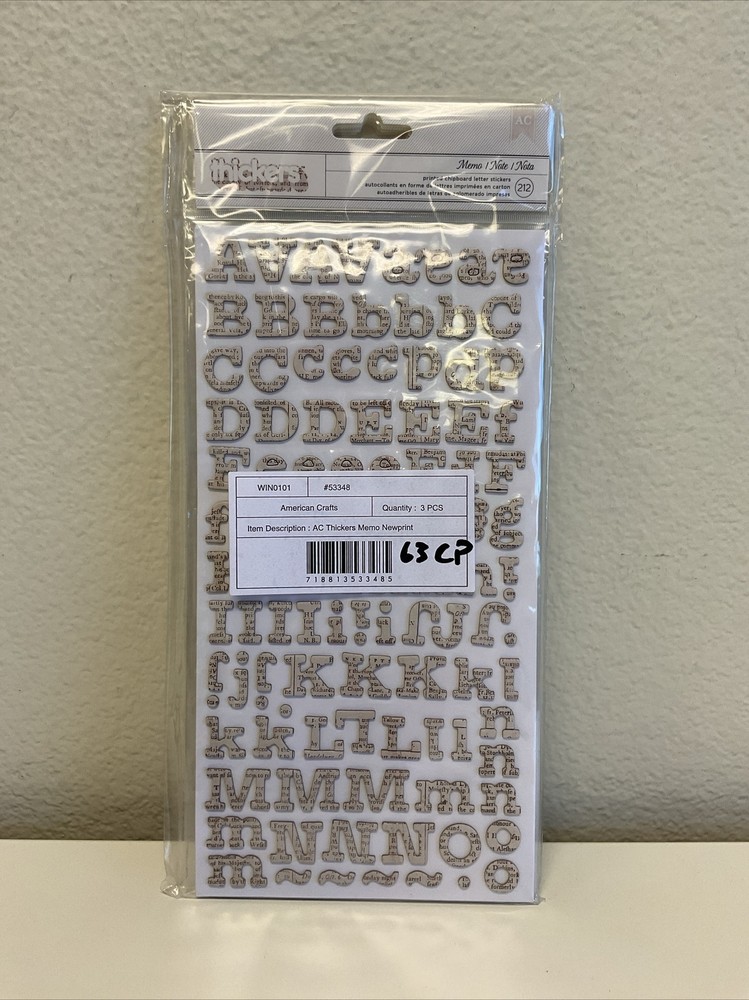 American Crafts Thickers Printed Chipboard Letter Stickers, Memo – 3 Pack