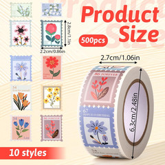 500PCS Cartoon Floral Stamp Stickers – 10 Styles for Scrapbooking and Crafting