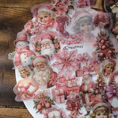 36 pcs Pink Christmas Translucent Vellum Matte Surface Paper Sticker Scrapbook