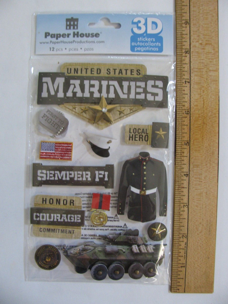 Paper House US MARINES Uniform Semper Fi Honor Tank Flag 3D Stickers NOS