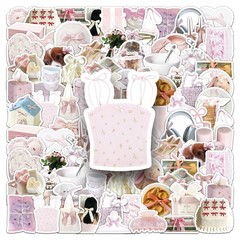 50Pcs Bowknot INS Stickers – Pink White Girly Aesthetic Decor for Journal – Wate