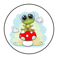 30 CUTE FROG ON MUSHROOM STICKERS ENVELOPE SEALS LABELS 1.5″ ROUND