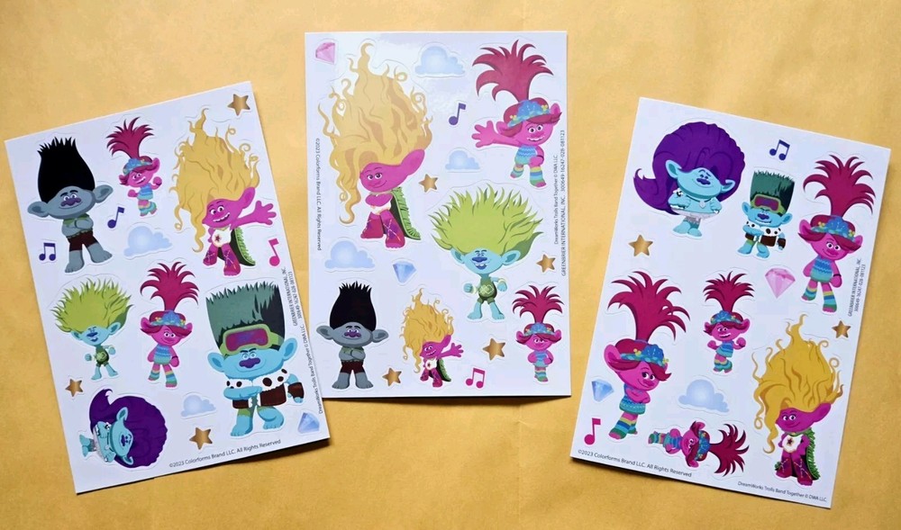 DreamWorks Trolls Band Together Sticker Sheet Lot Of 3