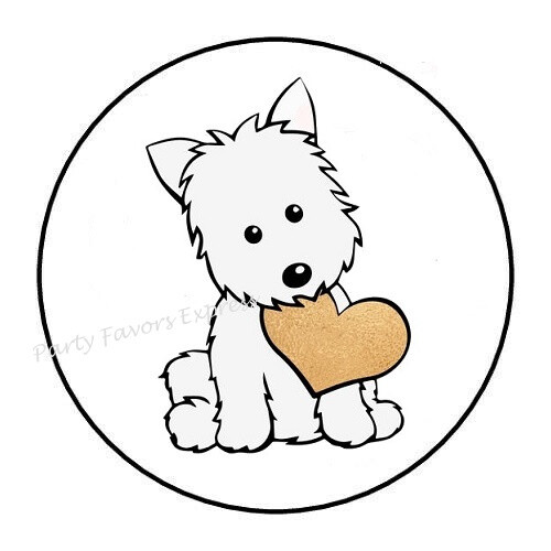30 DOG WITH HEART IN MOUTH ENVELOPE SEALS LABELS STICKERS PARTY FAVORS 1.5″