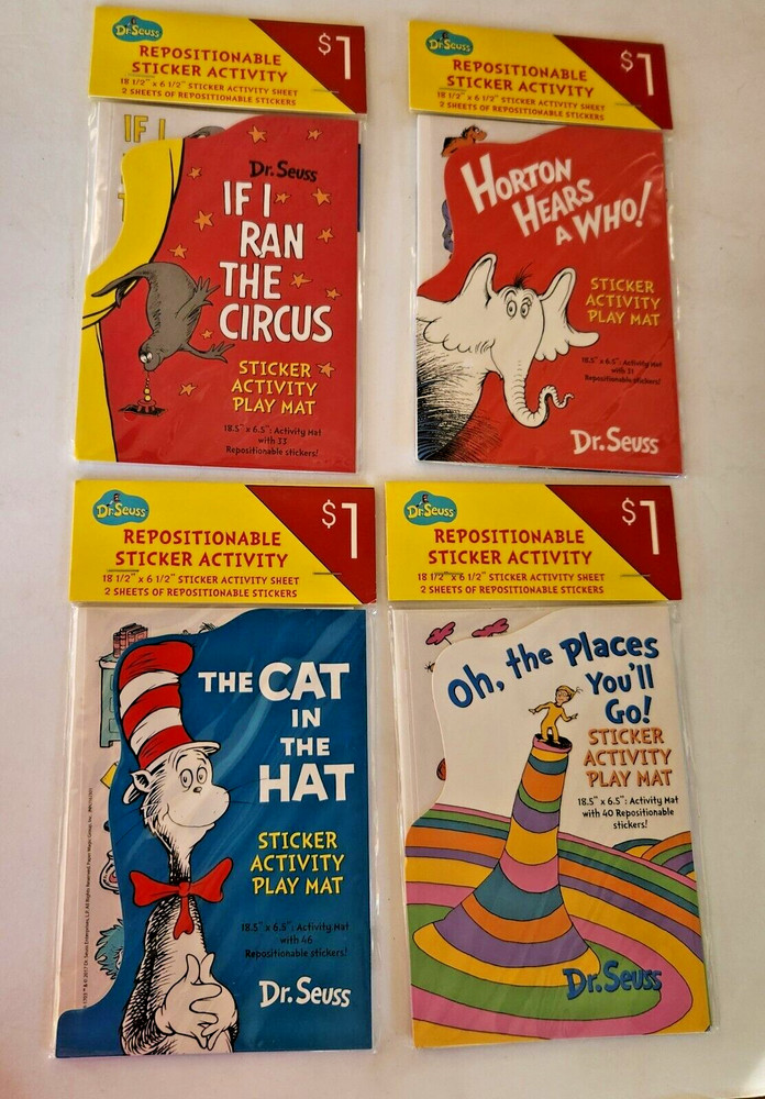 Dr Seuss Repositionable Sticker Activity 4-Packages Lot New Sealed
