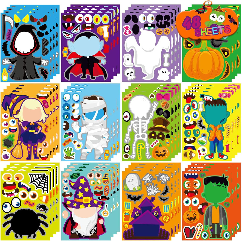 48 PCS Halloween Make-A-Face Stickers Halloween Characters Stickers for Kids Mak