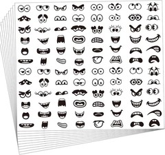 960Pcs Black Eye Mouth Stickers, 48 Designs Cartoon Face Expression Stickers for