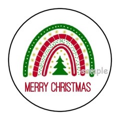 30 MERRY CHRISTMAS ENVELOPE SEALS LABELS STICKERS 1.5″ ROUND RAINBOW TREE BOHO