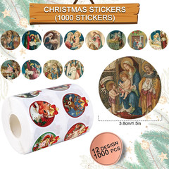 1000Pcs Christmas Stickers Roll Vintage Cartoon Nativity Paper Decals Jesus Holy