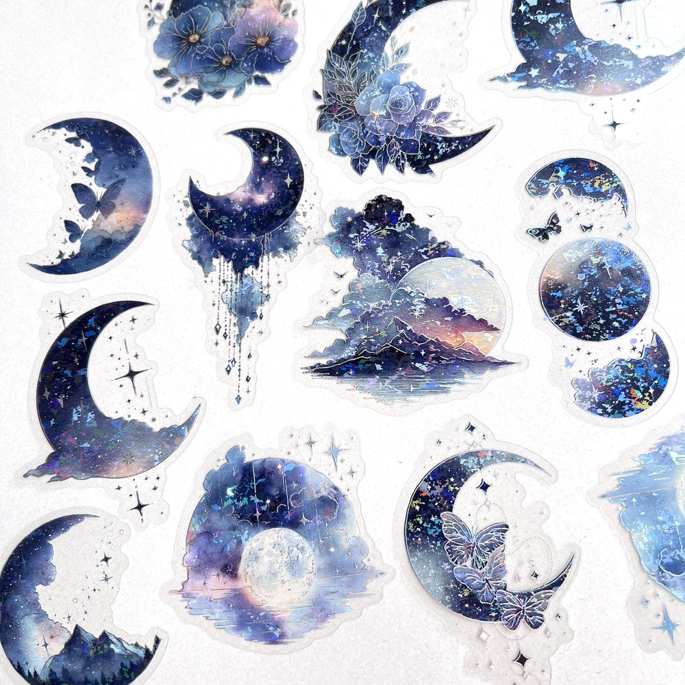 Purple Holographic Moon Stickers Collage Junk Journal Scrapbooking