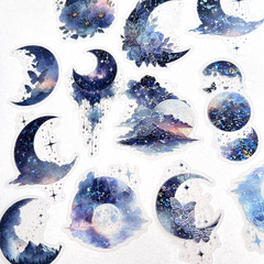 Purple Holographic Moon Stickers Collage Junk Journal Scrapbooking