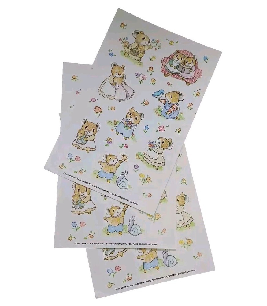 Vtg Sticker Sheets Mouse Mice Cute Cartoon Animals Current 3 Sheets -1 Sticker