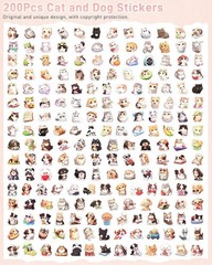 200 Pcs Cute Cartoon Cat and Dog Stickers Pack for Kids Adults | Kawaii Pet C…