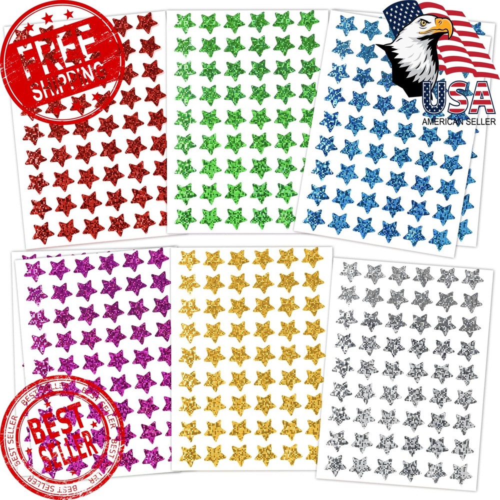 Lrogoe Holographic Star Stickers 6 Colors 0.6″