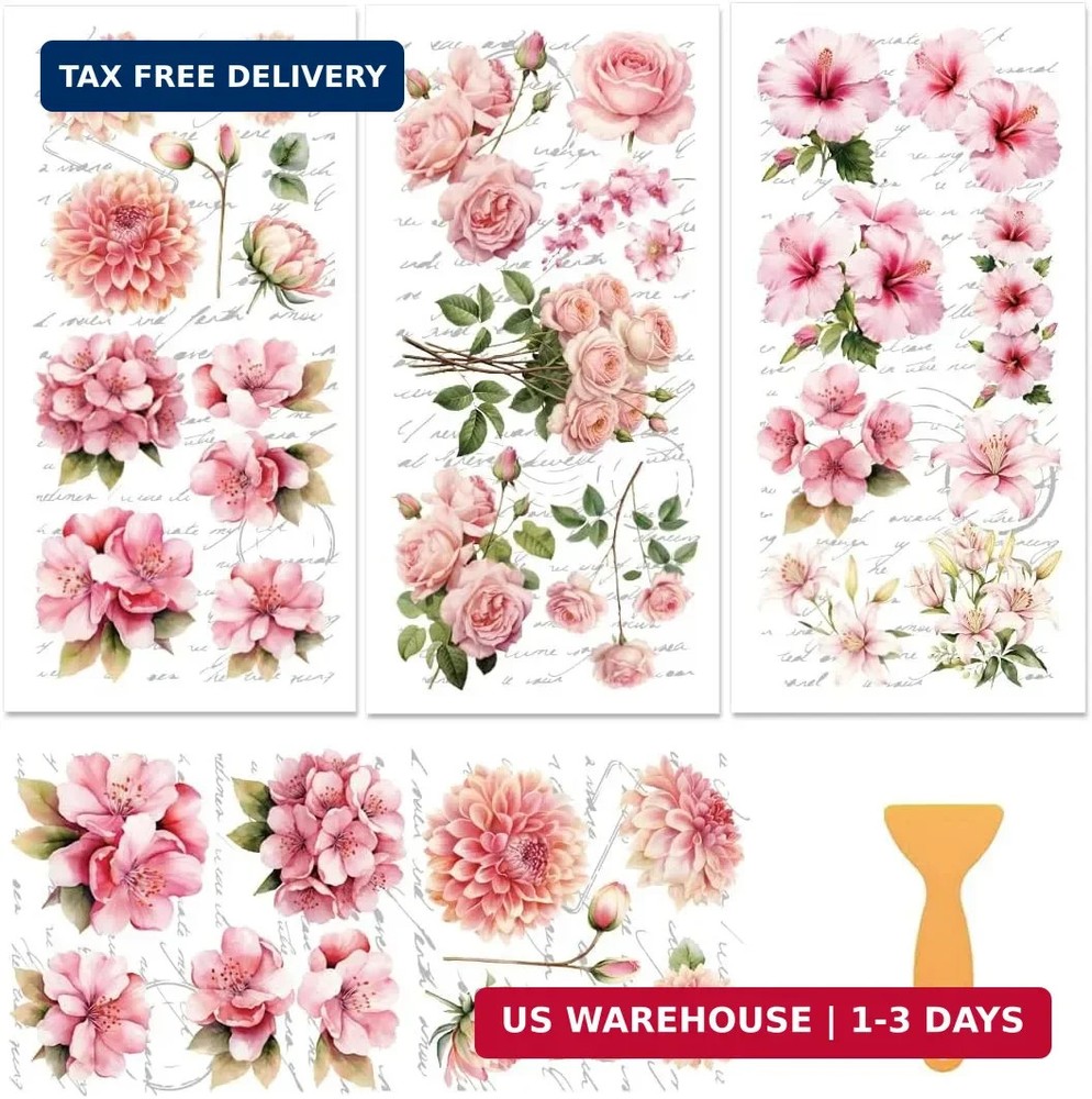 3 Sheets Rub on Transfers for Crafts and Furniture, 5.9″x11.8″ Waterpoof Decoupa