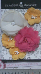 Felicity 5Pk – 3 Apricot 5cm Fuchsia & White 7cm Fabric Lace Organza Manor House