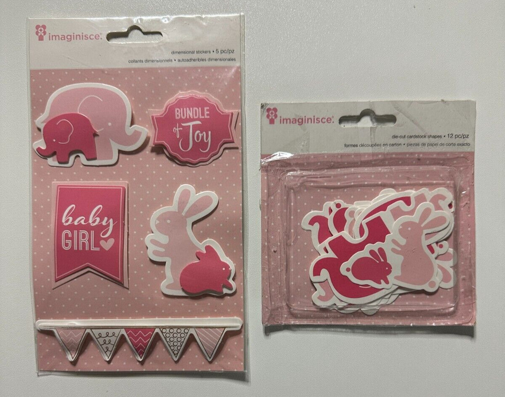 Imaginisce Lot of Baby Girl Die-Cuts and Dimensional Stickers-Rabbits & Elephant