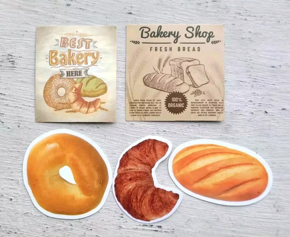 Vintage Food Stickers Bread Butter Breakfast Meal Bakery Shop Lot of 5 Pc