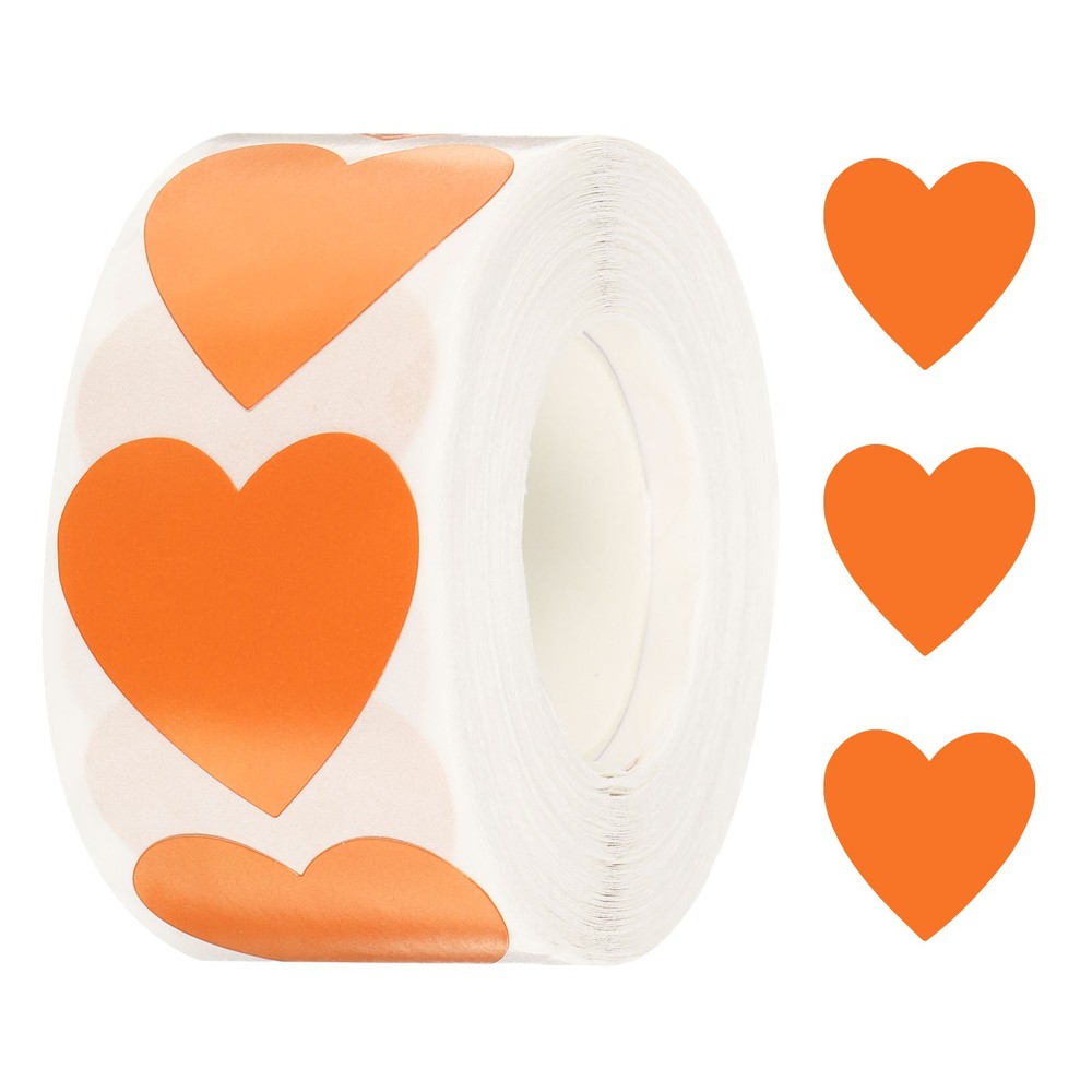 500pcs Orange Heart Stickers 1 Inch Self-Adhesive Stickers Label for Shop Home