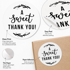 Sweet Thank You Favor Stickers: 120 round Paper Stickers 1.6 Inch | Paper Sticke