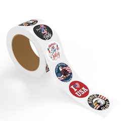 StickerJet 4th of July Stickers 2″ Roll of 500 Patriotic Paper Stickers Round