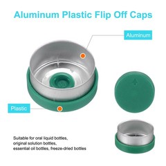 200PCS 13mm Burr-Free Cap for Glass Vial Bottles, Green/Silver