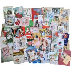 Vintage Junk Journal Paper Lot Ephemera Craft Bundle Old Photos Christmas Cards