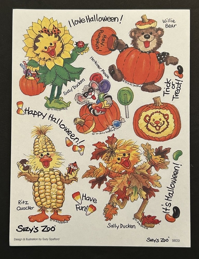 Suzy’s Zoo I LOVE HALLOWEEN Sticker Sheet FALL THEMED 9609