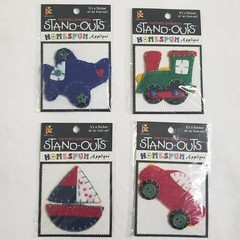 NEW Lot 4 Stand Outs Sticker Applique Iron On Airplane Train Sailboat Car Toy-C