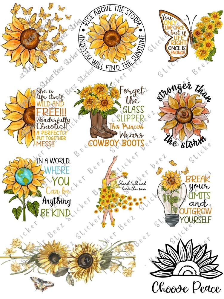 Sunflower Quotes Collage Sheet Supplies For Scrapbook Junk Journal Card Making