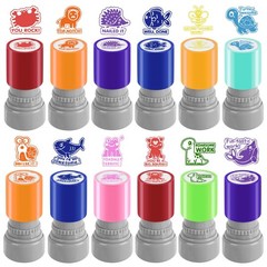 12 Pcs Teacher Stamps for Classroom, Self-Inking Rubber Colorful Stamps Class…