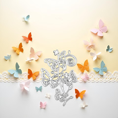 Silver Butterfly Metal Die Cuts Flower for Butterfly Lace Border Carbon Steel Cu