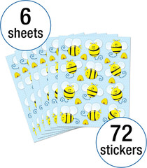 Carson Dellosa 72 Bumble Bee Stickers for Kids, 6 Sheets of Bugs with Hives for